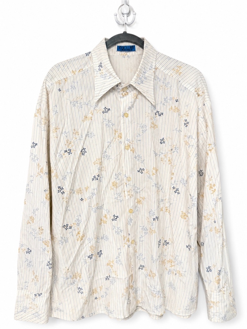 Collar Button-Down Shirt in Cream with Blue & Gold Floral Print